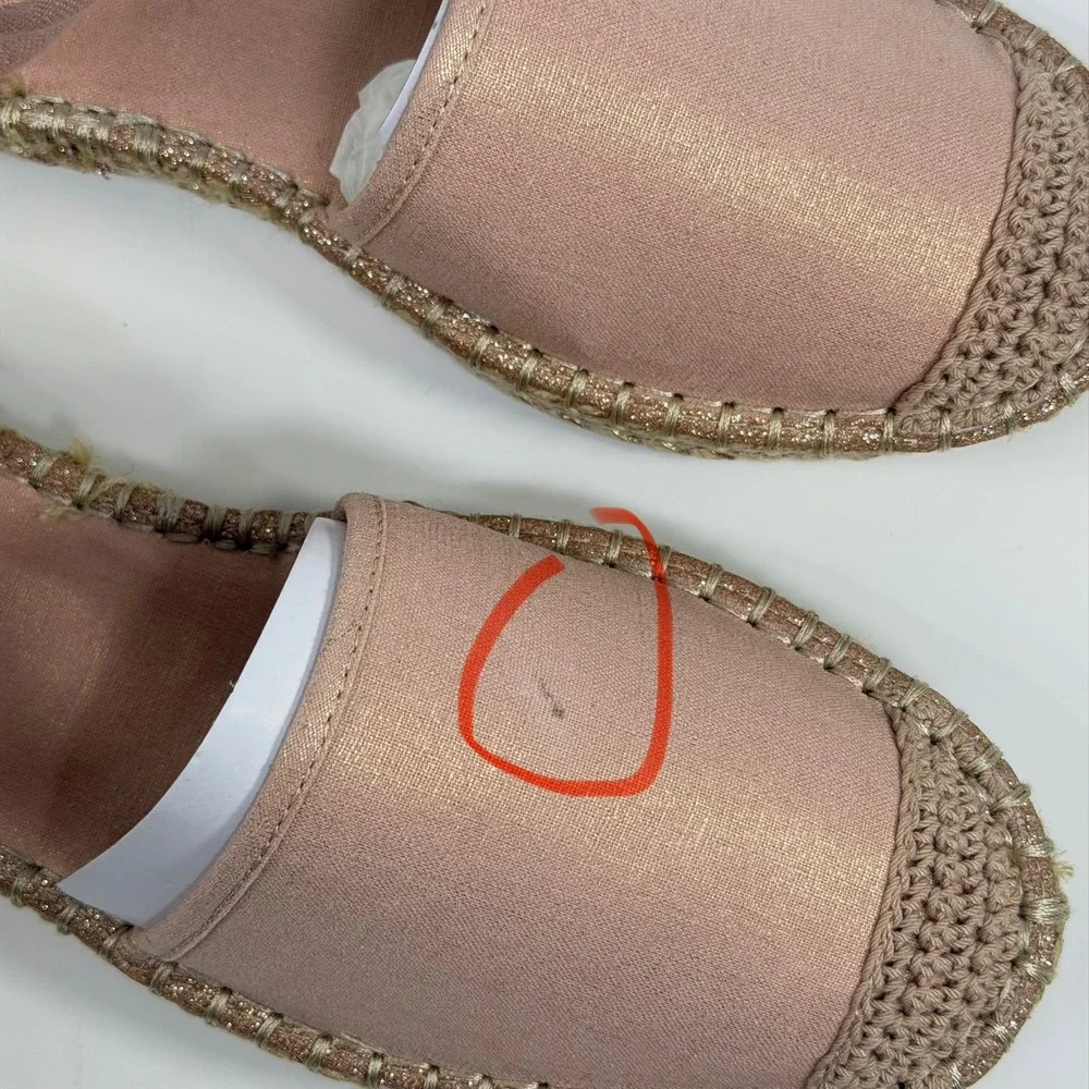 Kenneth Cole Reaction Size-10 Beech Rose Metallic Espadrille Flat Ankle Strap